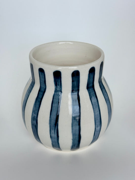 Blue and White Striped Round Vase 1