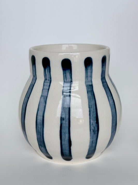 Blue and White Striped Round Vase 1