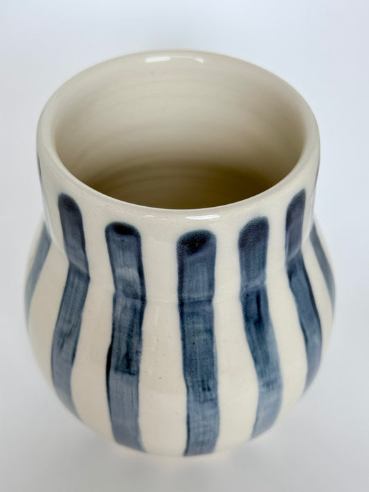 Blue and White Striped Round Vase 2