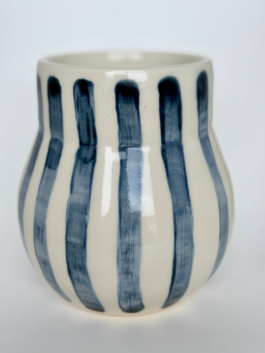 Blue and White Striped Round Vase 2