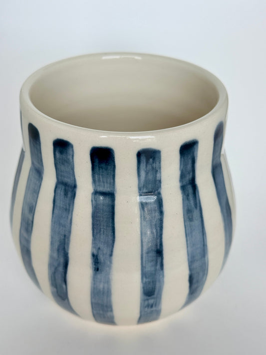 Blue and White Striped Round Vase 3