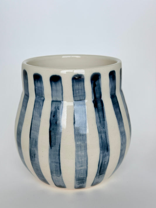 Blue and White Striped Round Vase 3