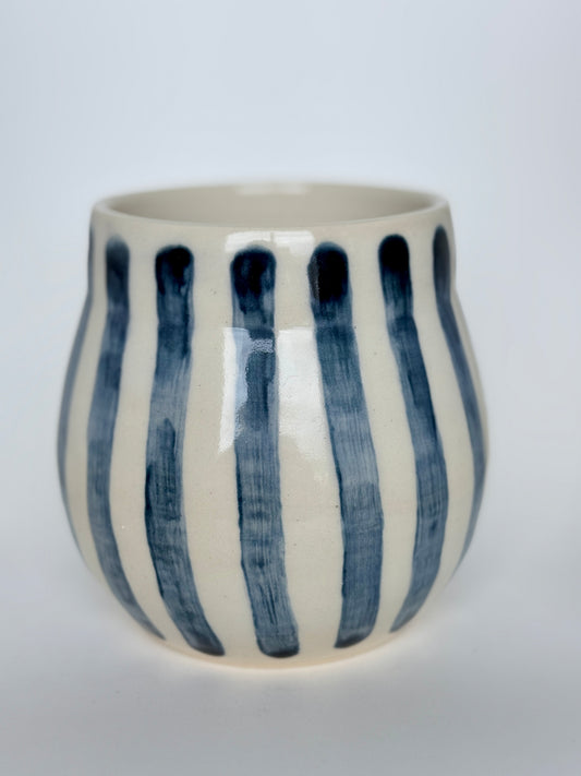 Blue and White Striped Round Vase 4